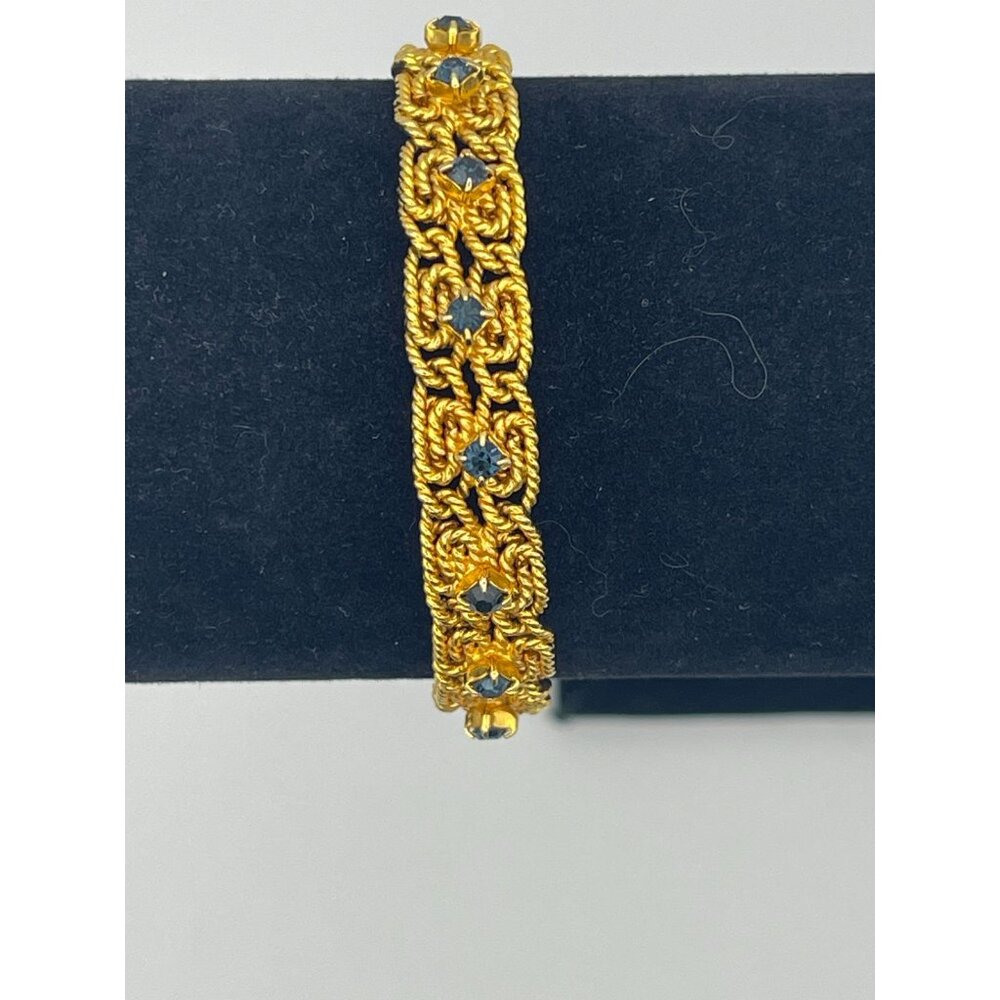Gold Tone 7" Bracelet Blue Rhinestones Accents